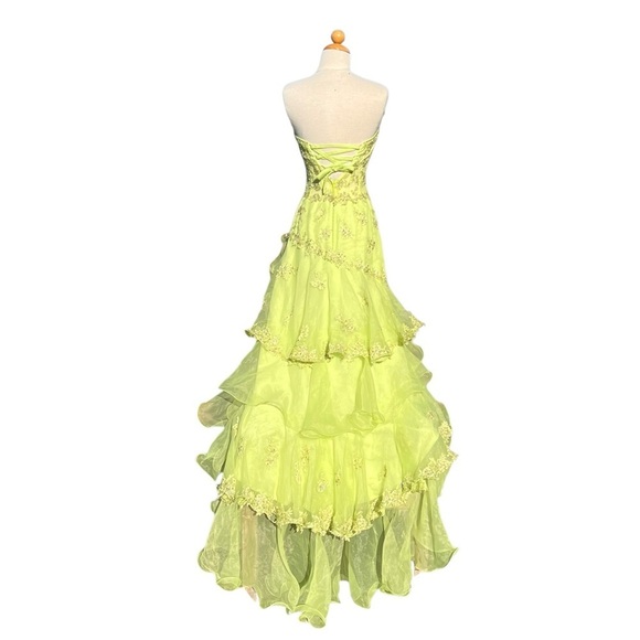 Y2K Cache Fairy Strapless Prom Dress Green Embellished Sequin Ruffles Whimsy XS - Picture 3 of 16